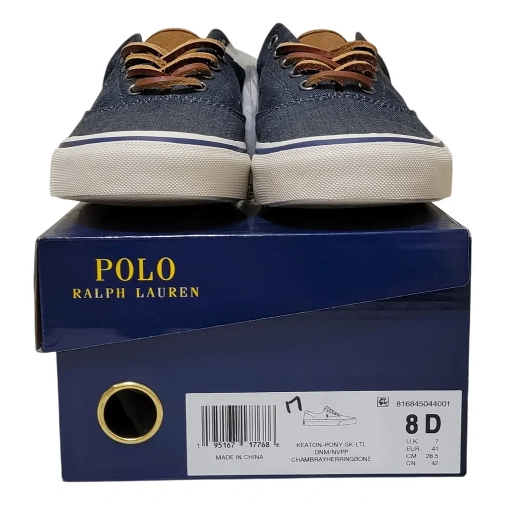 Polo Ralph Lauren Men Low Top Sneaker Keaton Pony Size US 8M Denim Blue Chambray